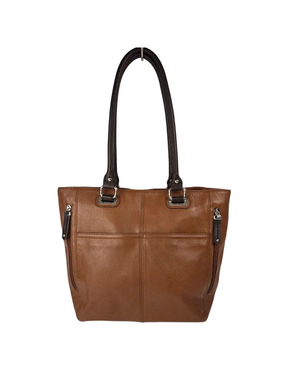 Tignanello Pebbled Leather Shoulder Bag 2 tone Brown